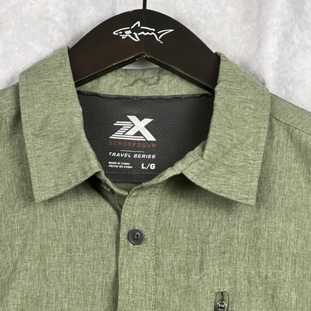 Zeroxposur Travel Series Men's Green Short Sleeve Button‎ Up Shirt